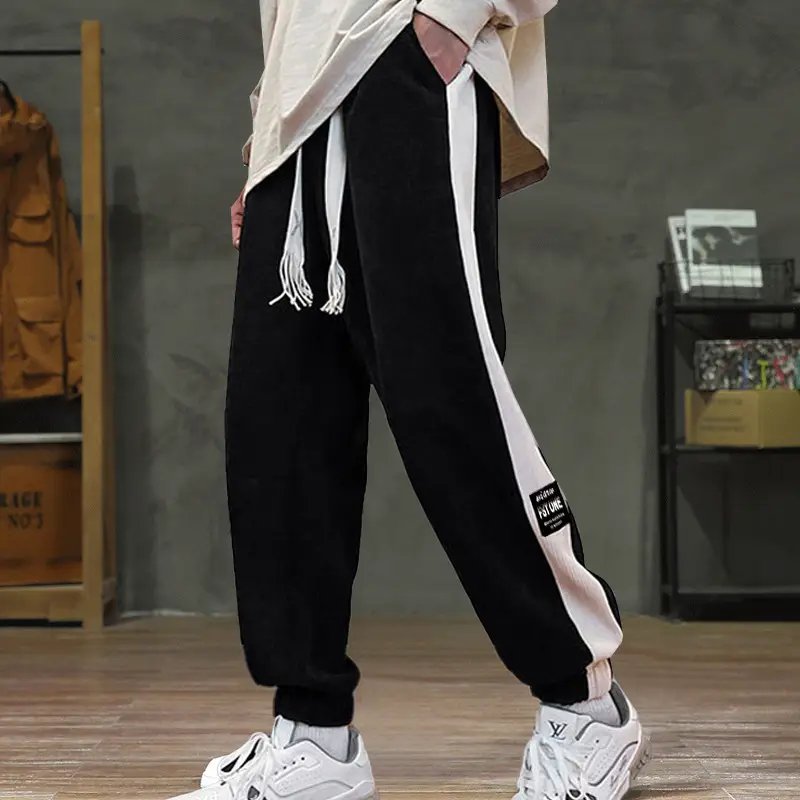 Fleece Lined Ankle-Tied Sweatpants Black White - Image 5