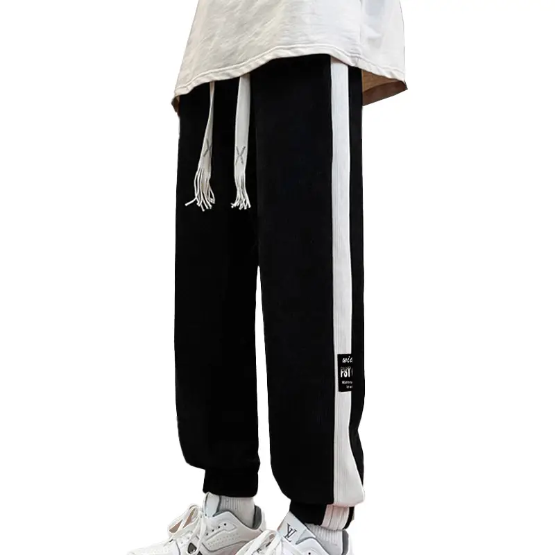 Fleece Lined Ankle-Tied Sweatpants Black White - Image 6