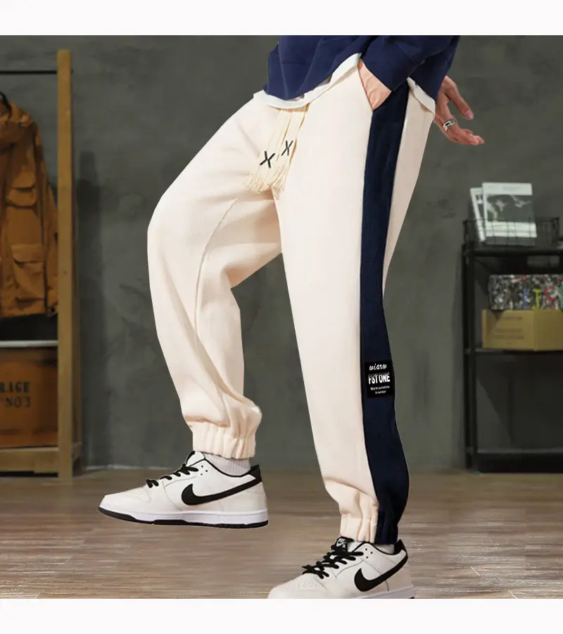 Fleece Lined Ankle-Tied Sweatpants Black White — feature 12