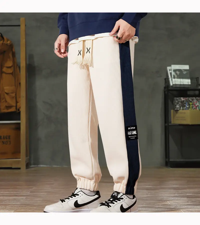 Fleece Lined Ankle-Tied Sweatpants Black White — feature 13
