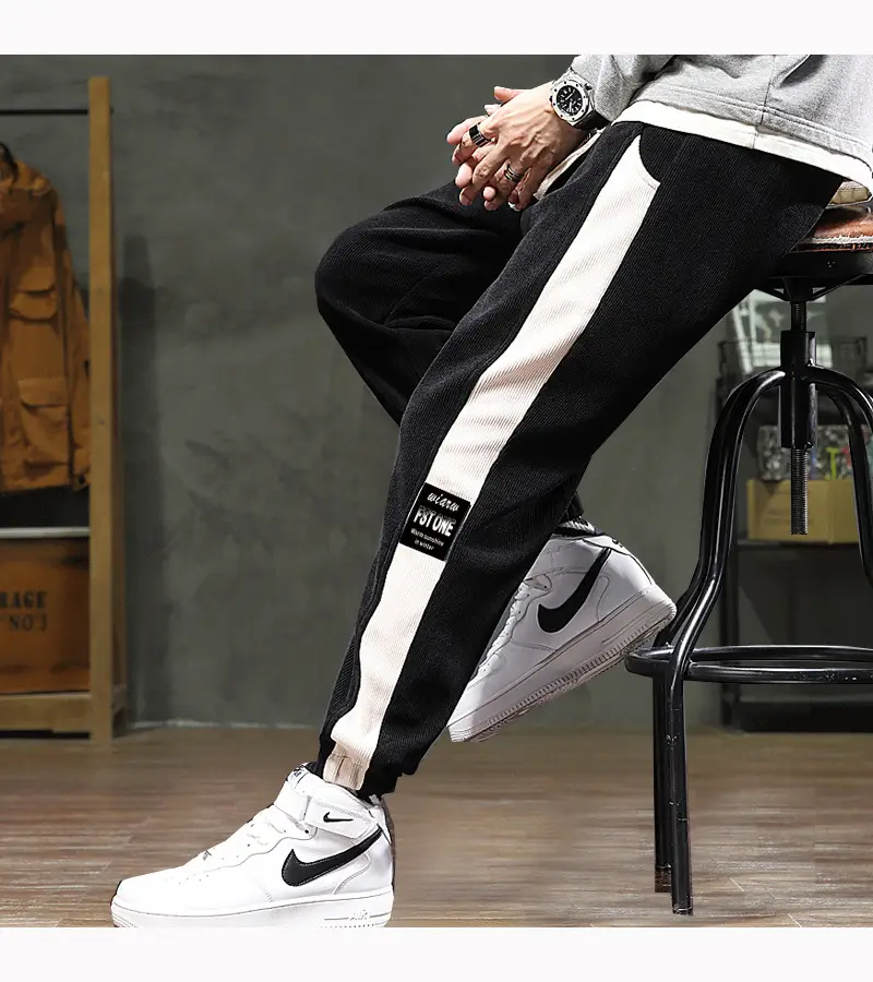 Fleece Lined Ankle-Tied Sweatpants Black White — feature 4