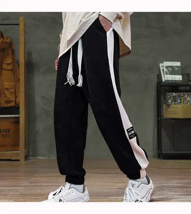 Fleece Lined Ankle-Tied Sweatpants Black White — feature 5