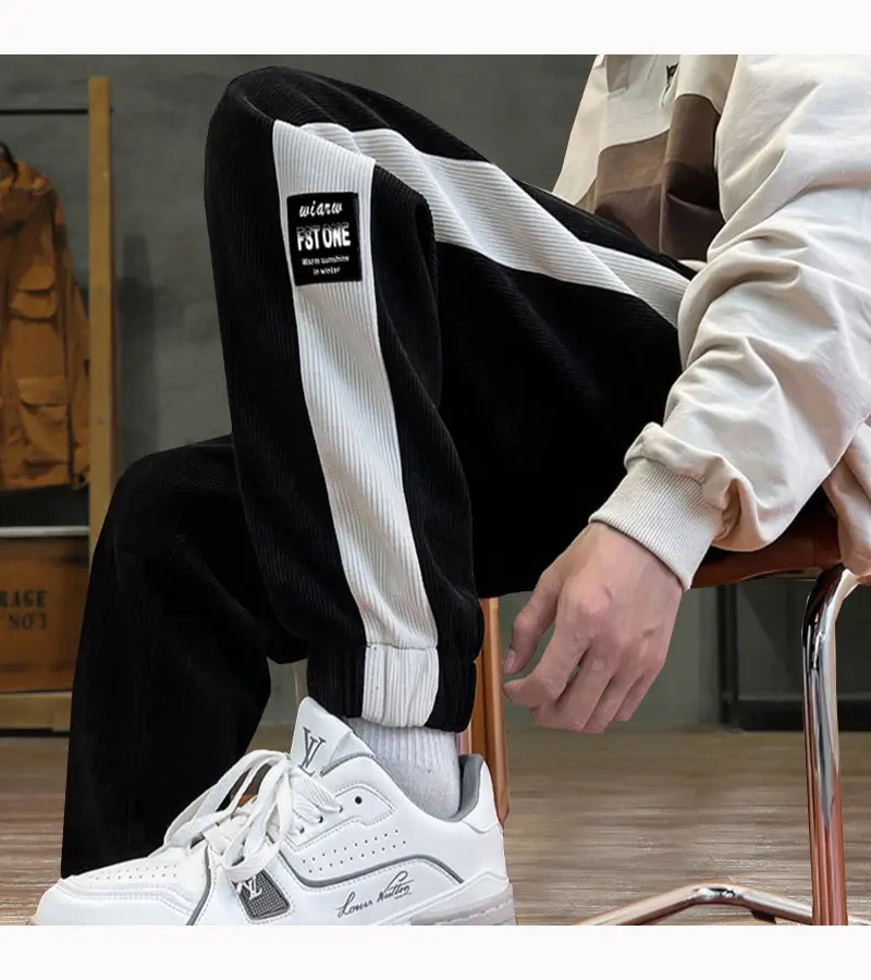 Fleece Lined Ankle-Tied Sweatpants Black White — feature 6