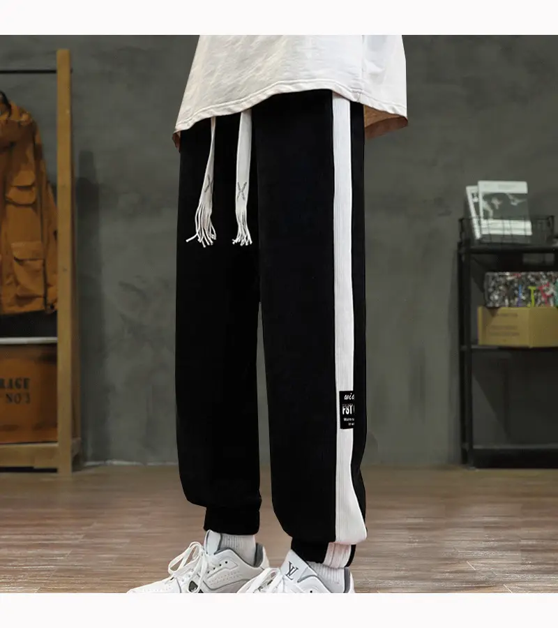 Fleece Lined Ankle-Tied Sweatpants Black White — feature 7
