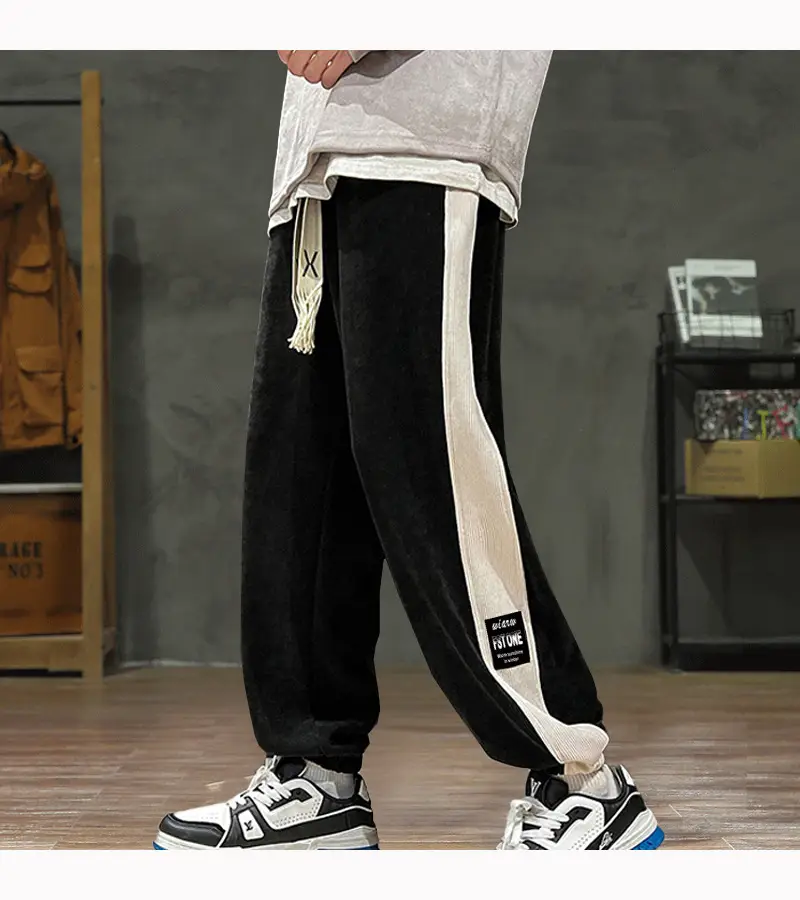 Fleece Lined Ankle-Tied Sweatpants Black White — feature 8