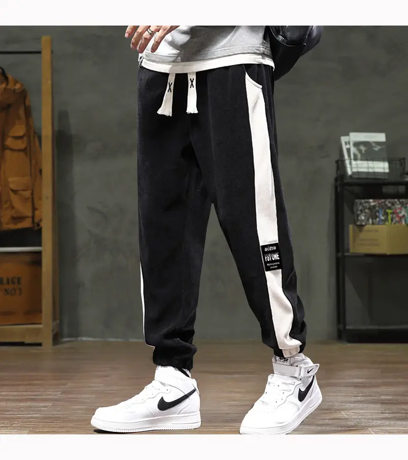 Fleece Lined Ankle-Tied Sweatpants Black White — feature 9