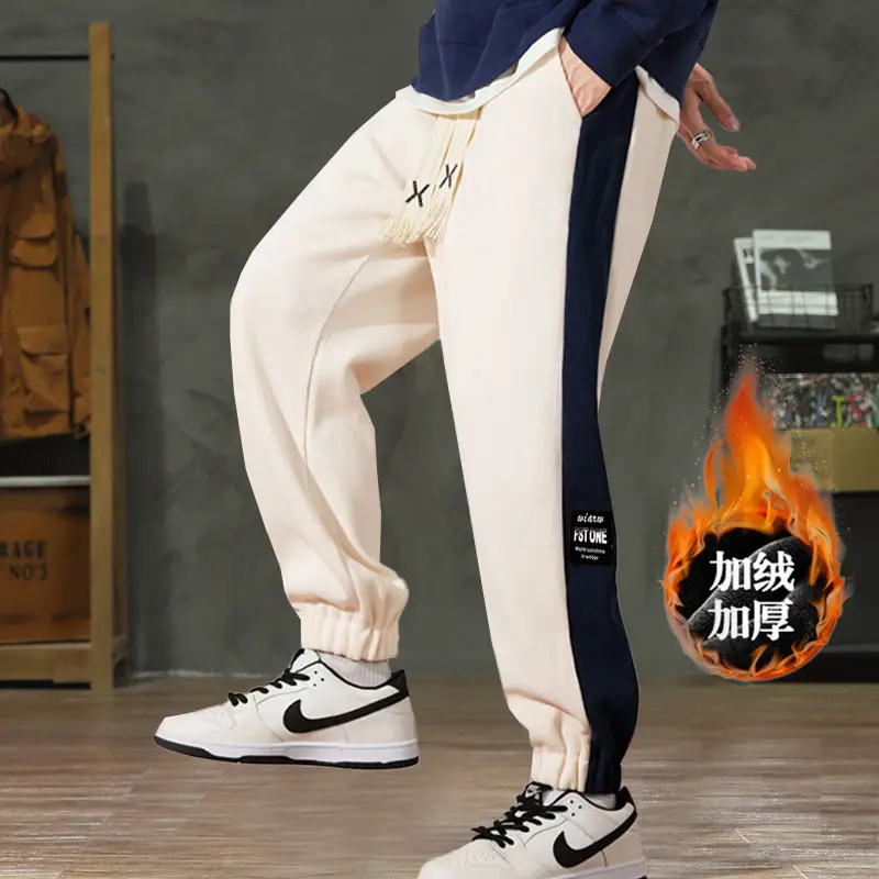 Fleece Lined Ankle-Tied Sweatpants Black White - Image 2