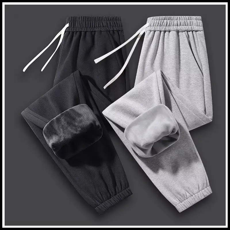 Men Fleece Lined Grey Ankle Tied Sweatpants - Image 3