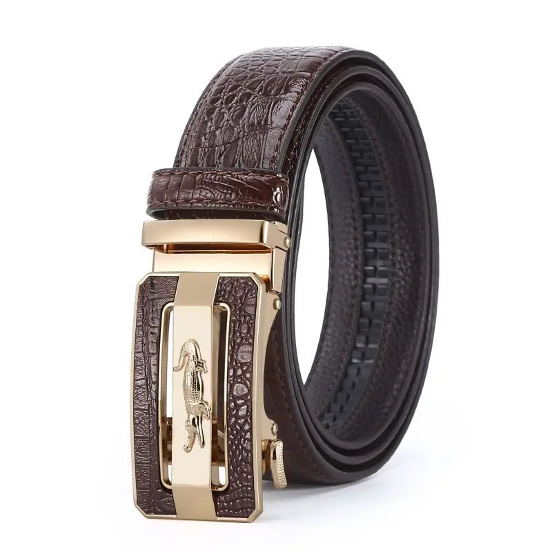 New Men's Crocodile Belt with Gold Buckle - Image 4