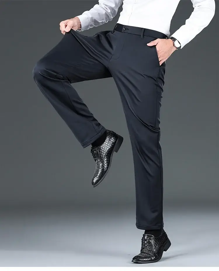 Men Black Stretch Knitted Pants Autumn Business Suit — feature 19