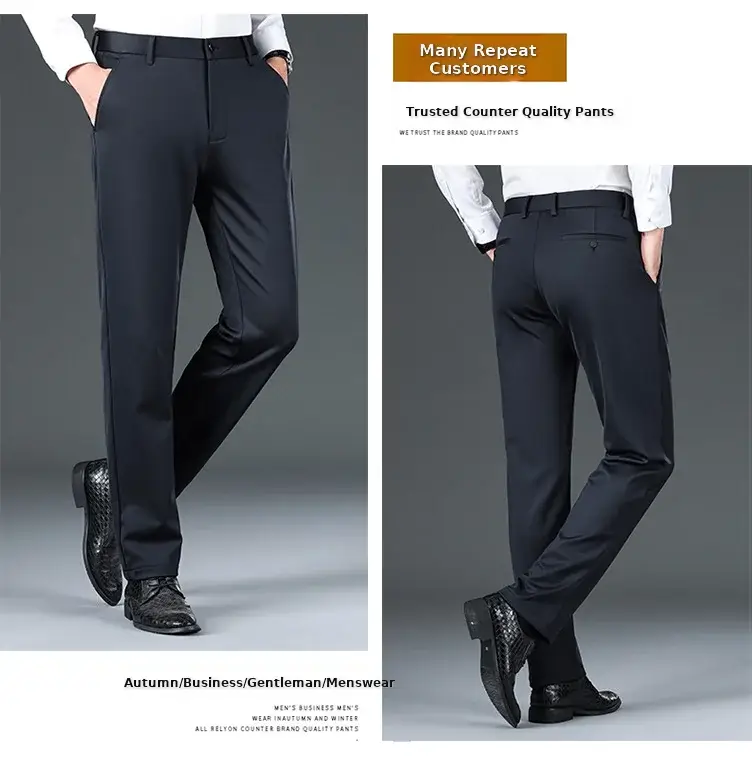 Men Black Stretch Knitted Pants Autumn Business Suit — feature 20