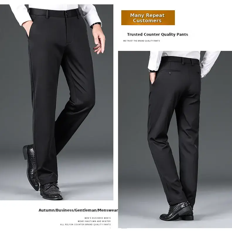 Men Black Stretch Knitted Pants Autumn Business Suit — feature 27