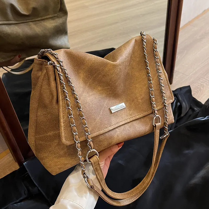 Women Vintage Chain Shoulder Bag Brown 2023 - Image 8