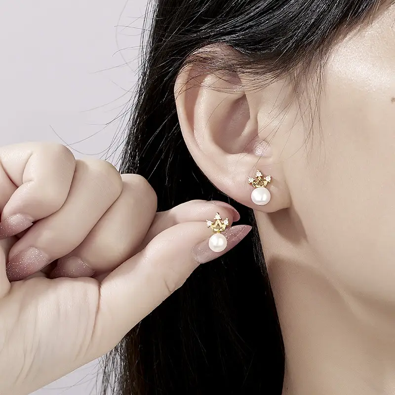 Natural Pearl Crown Earrings for Women - Image 2