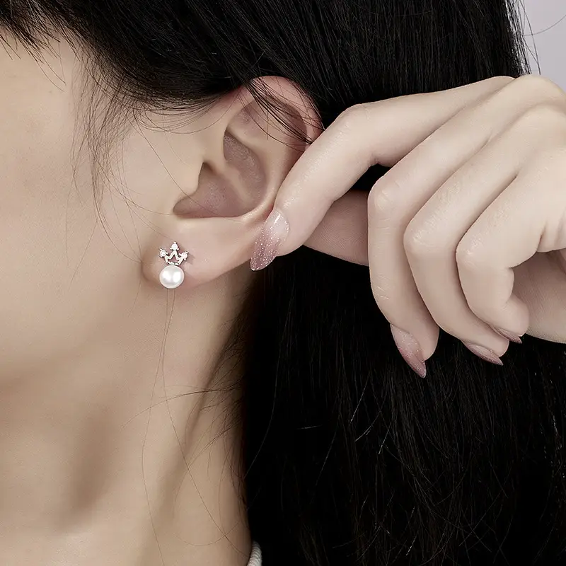 Natural Pearl Crown Earrings for Women - Image 3