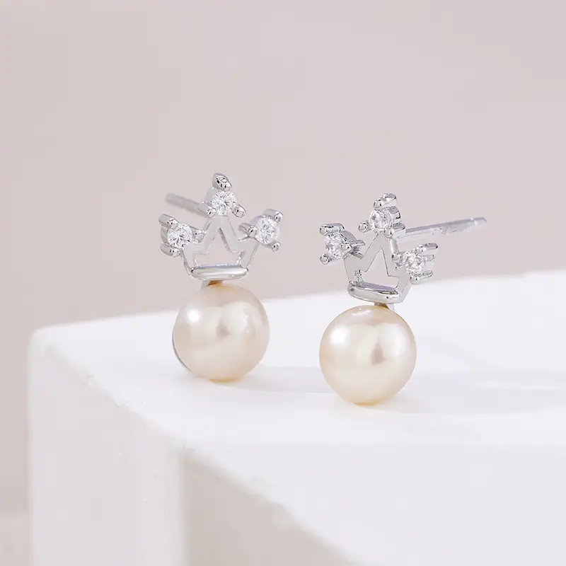 Natural Pearl Crown Earrings for Women - Image 4
