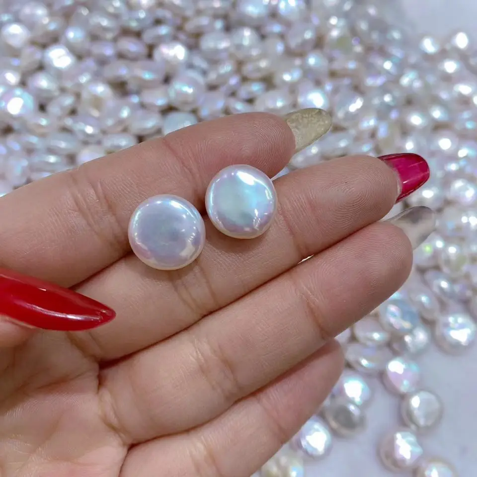 11-13mm Pearl Earrings Pink Doodle Button Fashion - Image 3