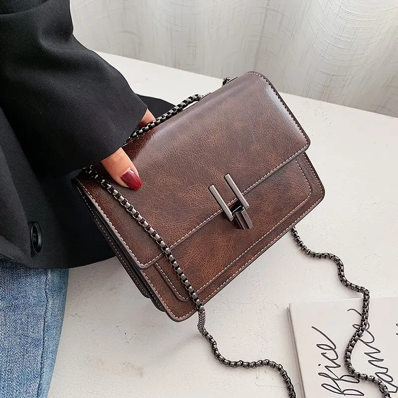 Brown Textured Chain Shoulder Bag for Women - Image 6