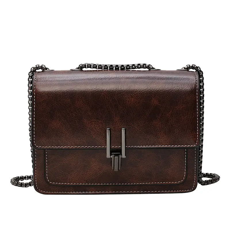 Brown Textured Chain Shoulder Bag for Women - Image 9