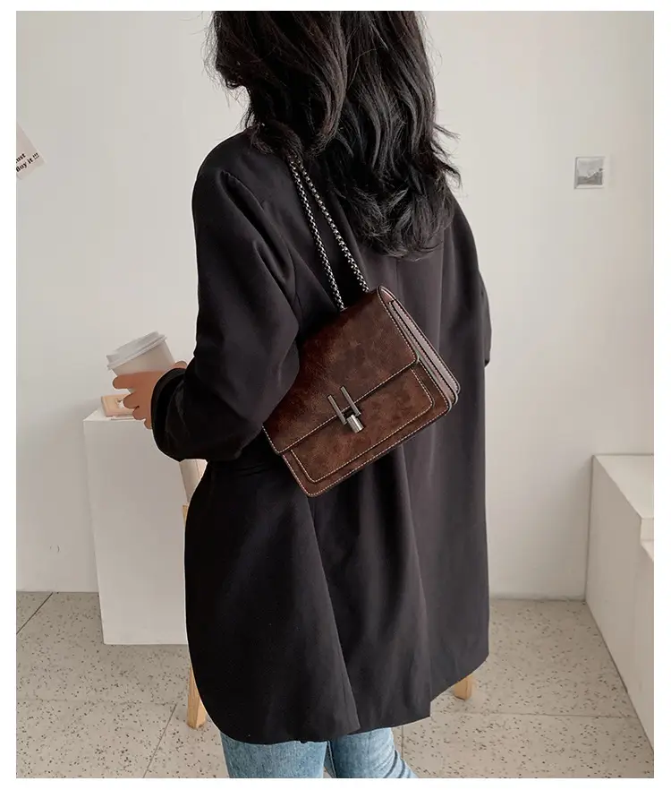 Brown Textured Chain Shoulder Bag for Women — feature 10