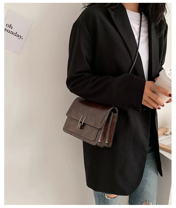 Brown Textured Chain Shoulder Bag for Women — feature 11