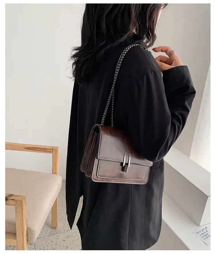 Brown Textured Chain Shoulder Bag for Women — feature 12