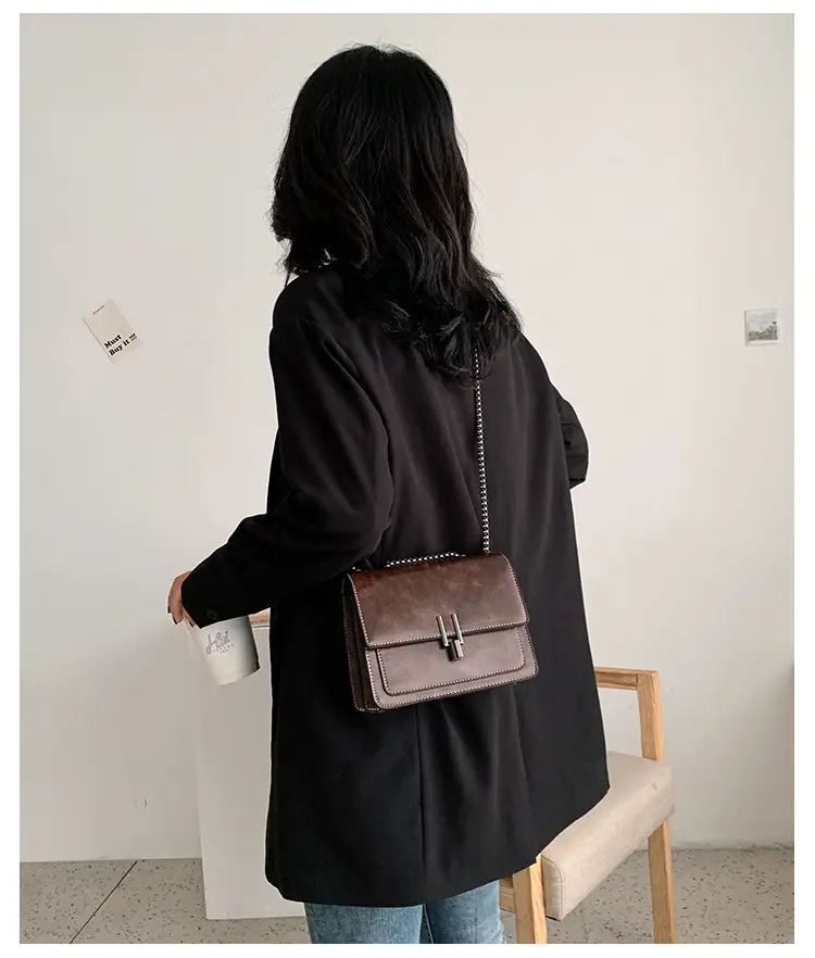 Brown Textured Chain Shoulder Bag for Women — feature 13