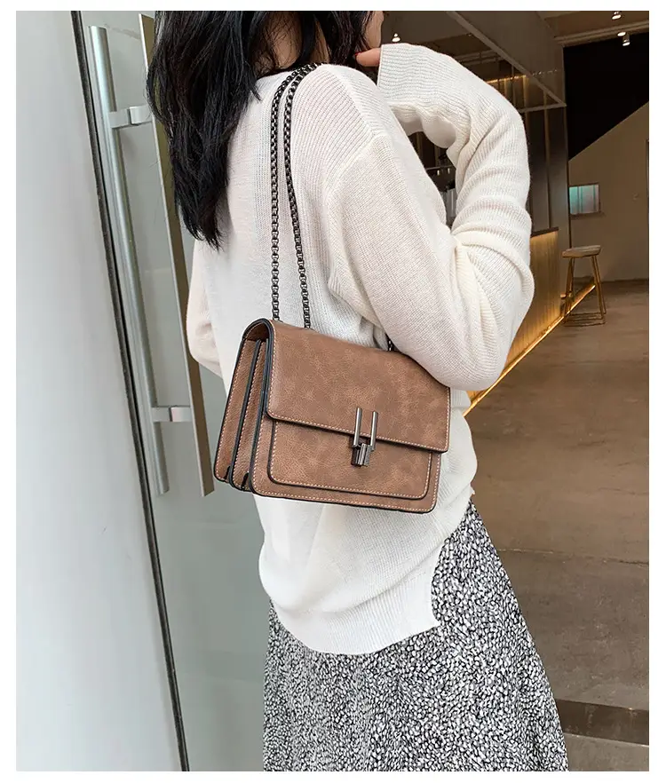Brown Textured Chain Shoulder Bag for Women — feature 17
