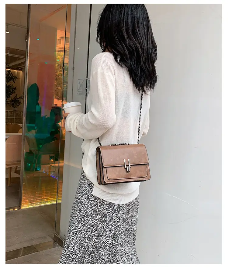 Brown Textured Chain Shoulder Bag for Women — feature 19