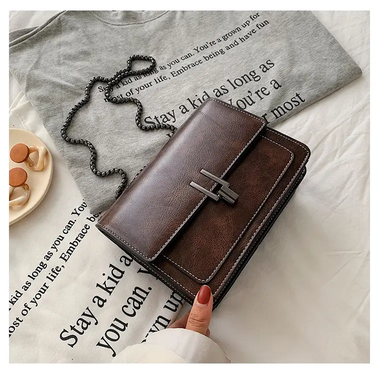 Brown Textured Chain Shoulder Bag for Women — feature 24