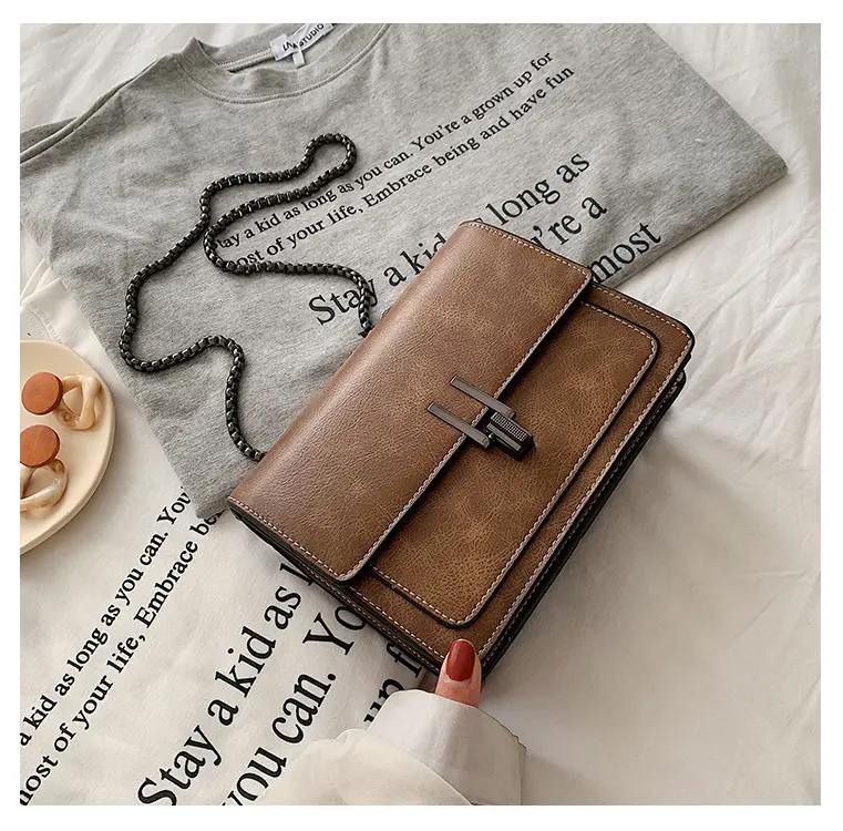 Brown Textured Chain Shoulder Bag for Women — feature 25