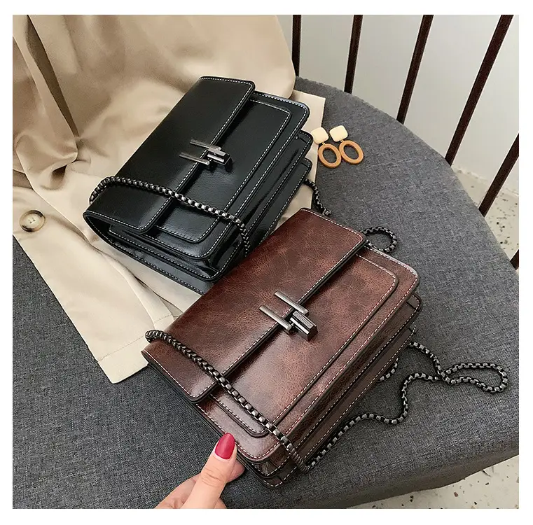 Brown Textured Chain Shoulder Bag for Women — feature 28