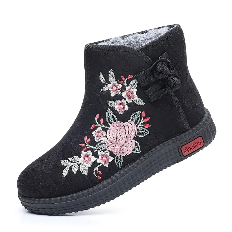 Old Beijing cloth shoes women's cotton-padded shoes winter fleece-lined warm mom shoes retro ethnic style embroidered shoes short boots milk shoes