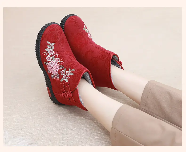 Old Beijing cloth shoes women's cotton-padded shoes winter fleece-lined warm mom shoes retro ethnic style embroidered shoes short boots milk shoes — feature 15