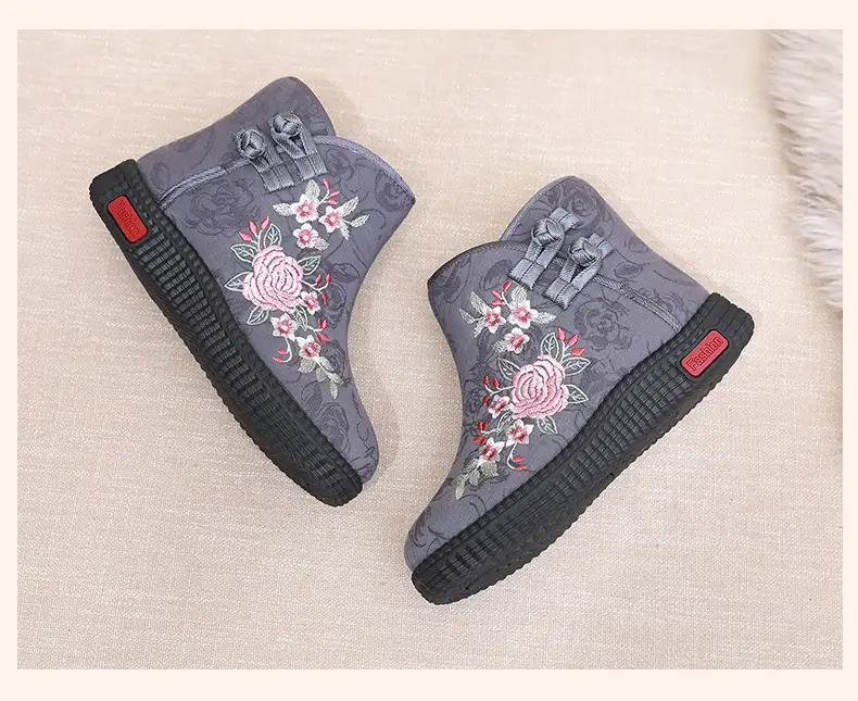 Old Beijing cloth shoes women's cotton-padded shoes winter fleece-lined warm mom shoes retro ethnic style embroidered shoes short boots milk shoes — feature 20