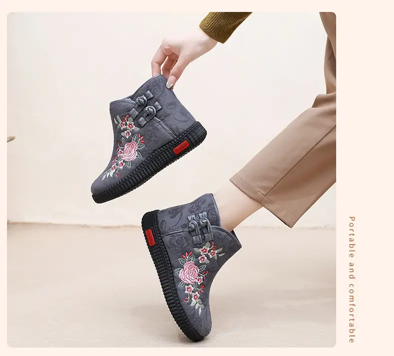 Old Beijing cloth shoes women's cotton-padded shoes winter fleece-lined warm mom shoes retro ethnic style embroidered shoes short boots milk shoes — feature 22