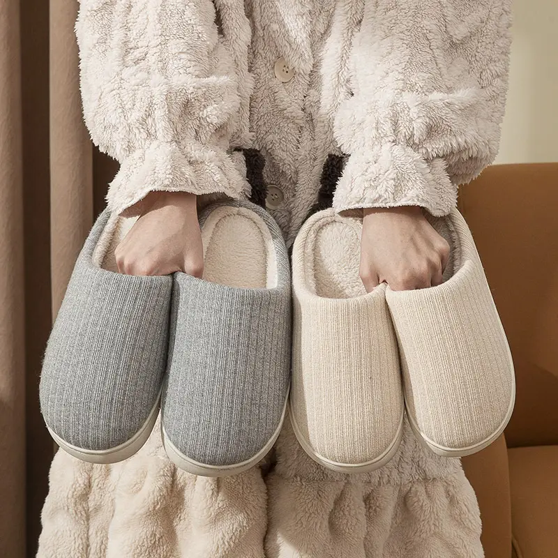 Home Indoor Non-Slip Cotton Slippers for Women in Autumn and Winter, Simple Fleece-Lined Thickened Warm Slippers for Couples, Men's Home Leisure Slippers - Image 5