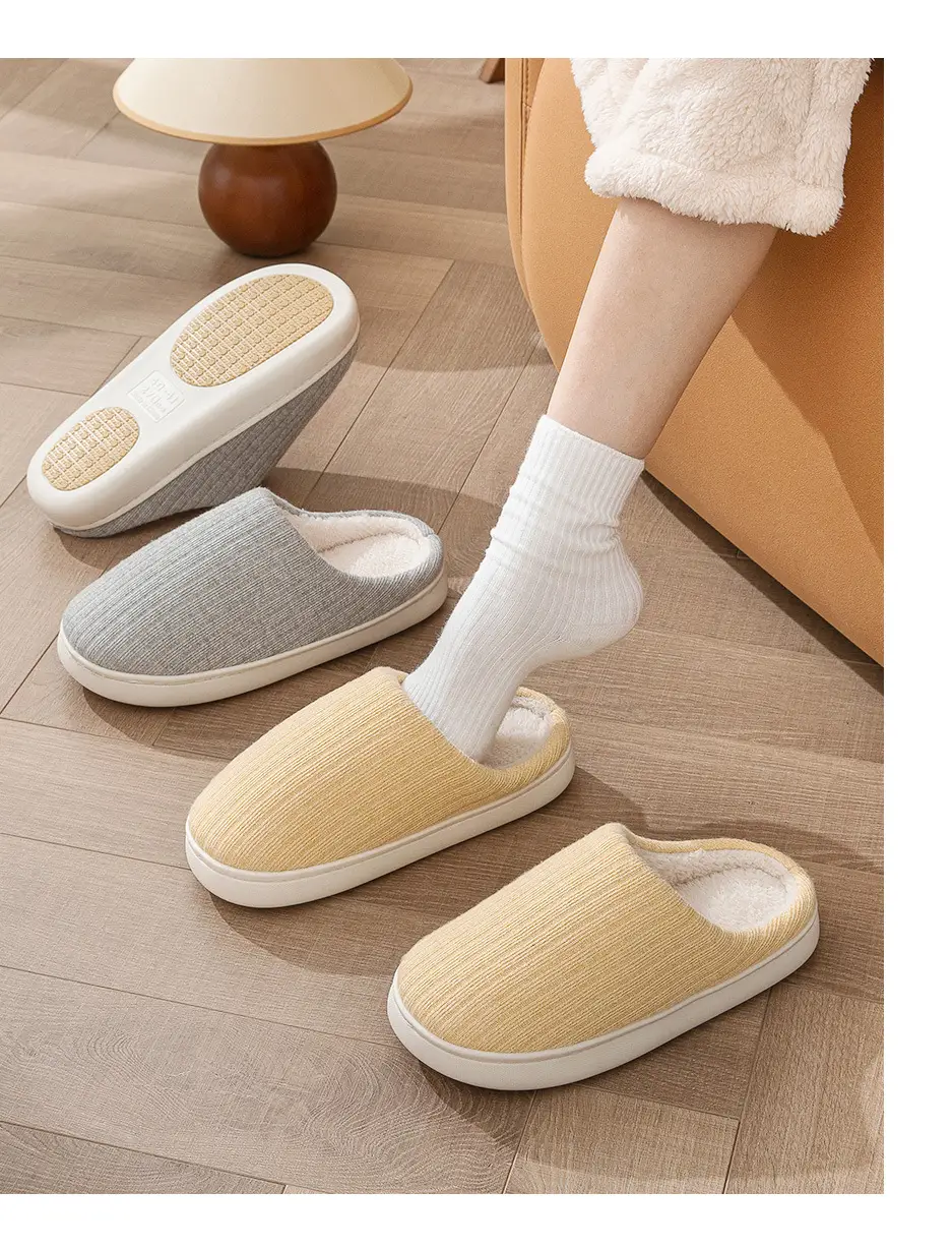 Home Indoor Non-Slip Cotton Slippers for Women in Autumn and Winter, Simple Fleece-Lined Thickened Warm Slippers for Couples, Men's Home Leisure Slippers — feature 16