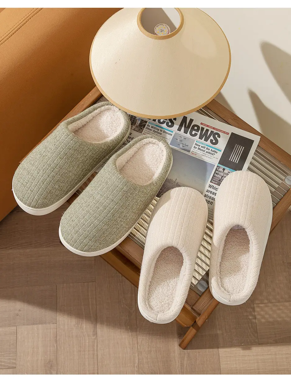 Home Indoor Non-Slip Cotton Slippers for Women in Autumn and Winter, Simple Fleece-Lined Thickened Warm Slippers for Couples, Men's Home Leisure Slippers — feature 18
