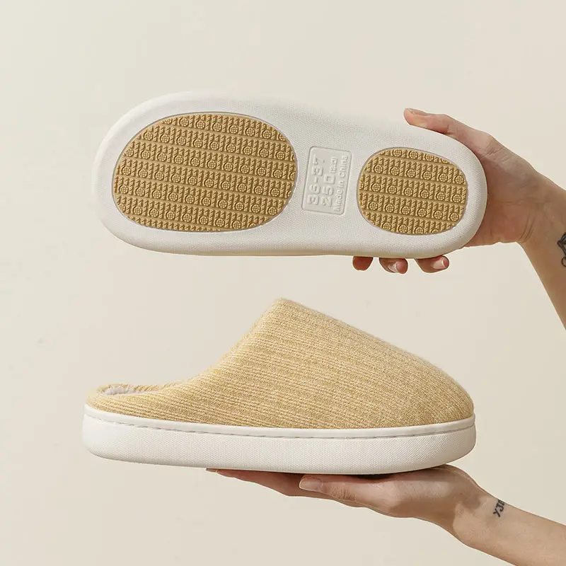 Home Indoor Non-Slip Cotton Slippers for Women in Autumn and Winter, Simple Fleece-Lined Thickened Warm Slippers for Couples, Men's Home Leisure Slippers - Image 2