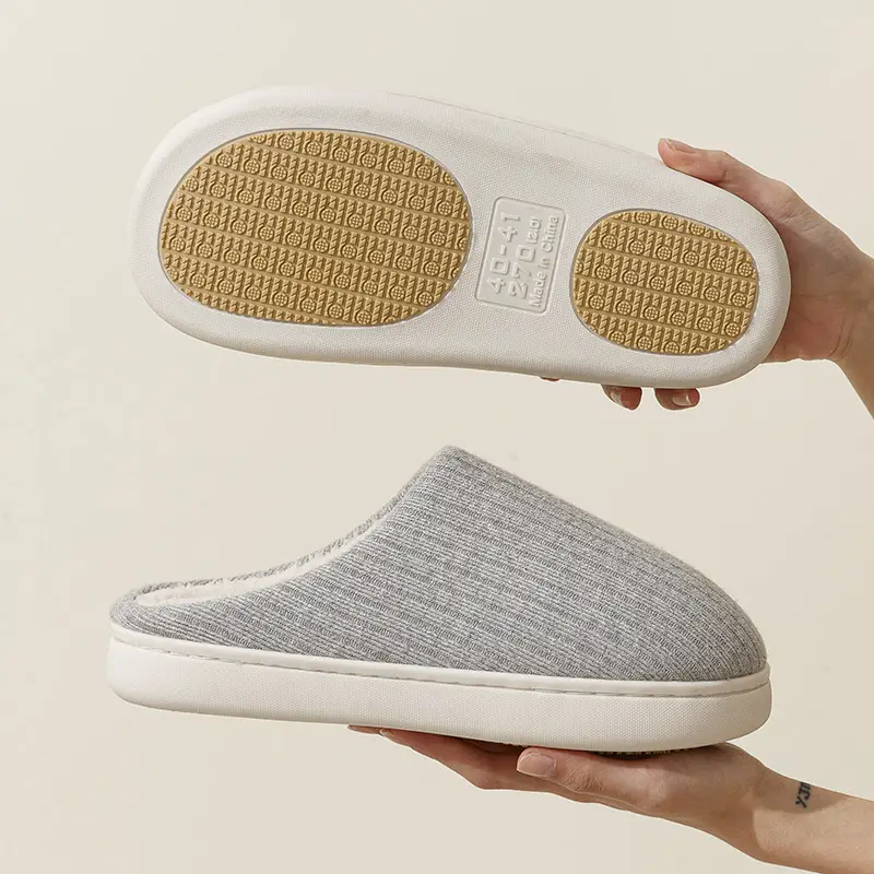 Home Indoor Non-Slip Cotton Slippers for Women in Autumn and Winter, Simple Fleece-Lined Thickened Warm Slippers for Couples, Men's Home Leisure Slippers - Image 3