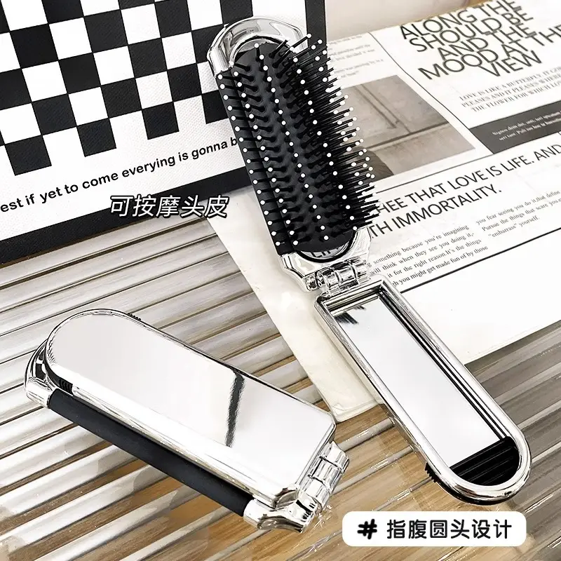 Women's Mini Hair Brush with Mirror and Air Cushion Design