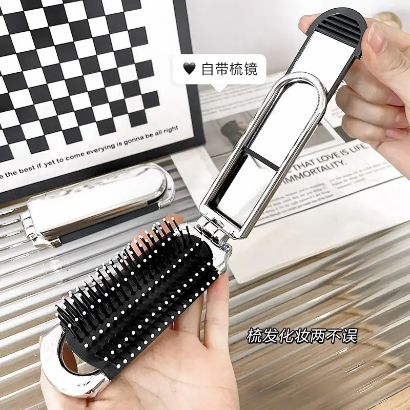 Women's Mini Hair Brush with Mirror and Air Cushion Design