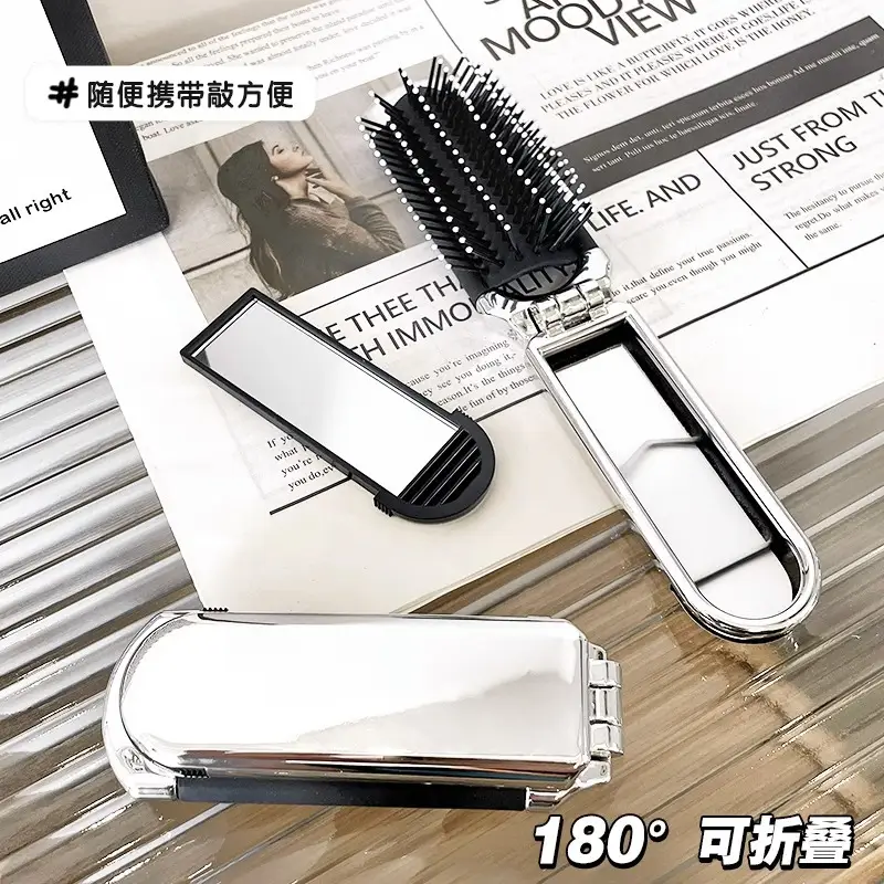 Women's Mini Hair Brush with Mirror and Air Cushion Design