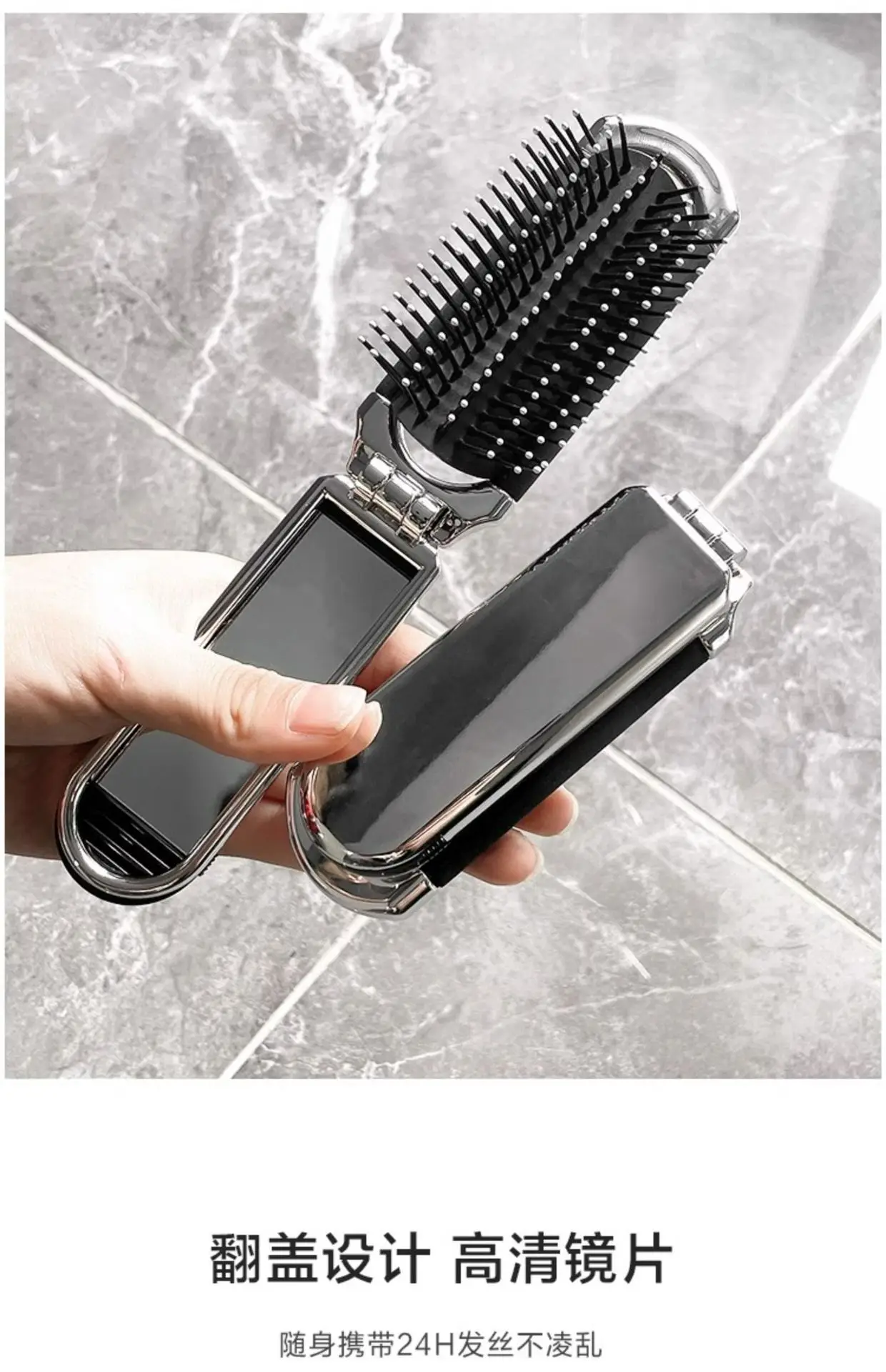 Women's Mini Hair Brush with Mirror and Air Cushion Design — feature 12