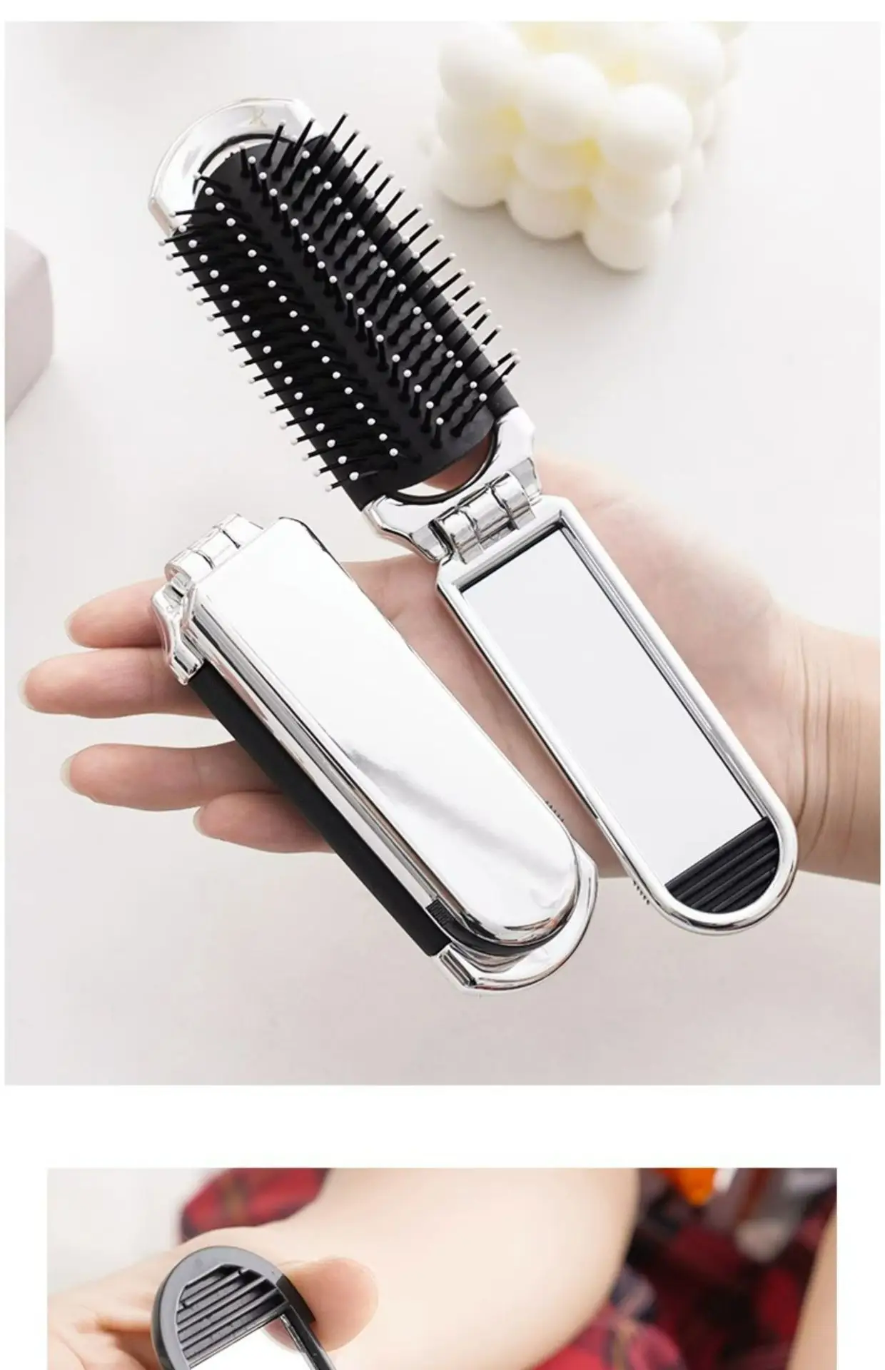 Women's Mini Hair Brush with Mirror and Air Cushion Design — feature 14