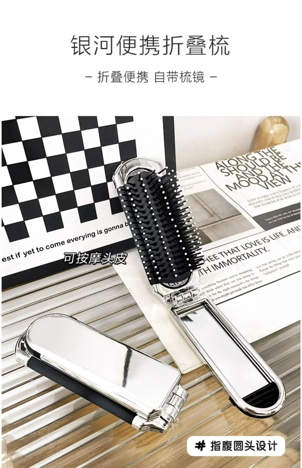 Women's Mini Hair Brush with Mirror and Air Cushion Design — feature 2