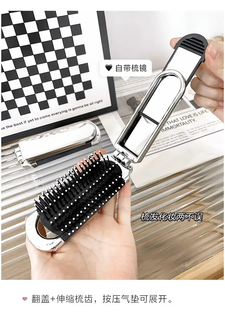 Women's Mini Hair Brush with Mirror and Air Cushion Design — feature 5