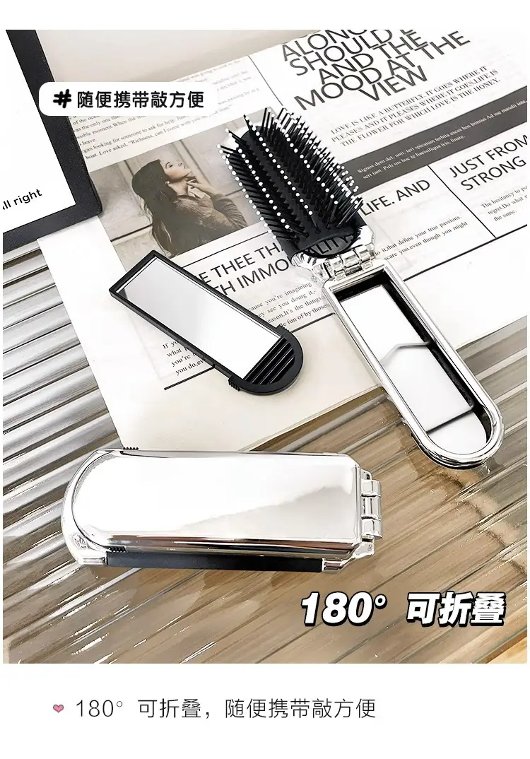 Women's Mini Hair Brush with Mirror and Air Cushion Design — feature 6