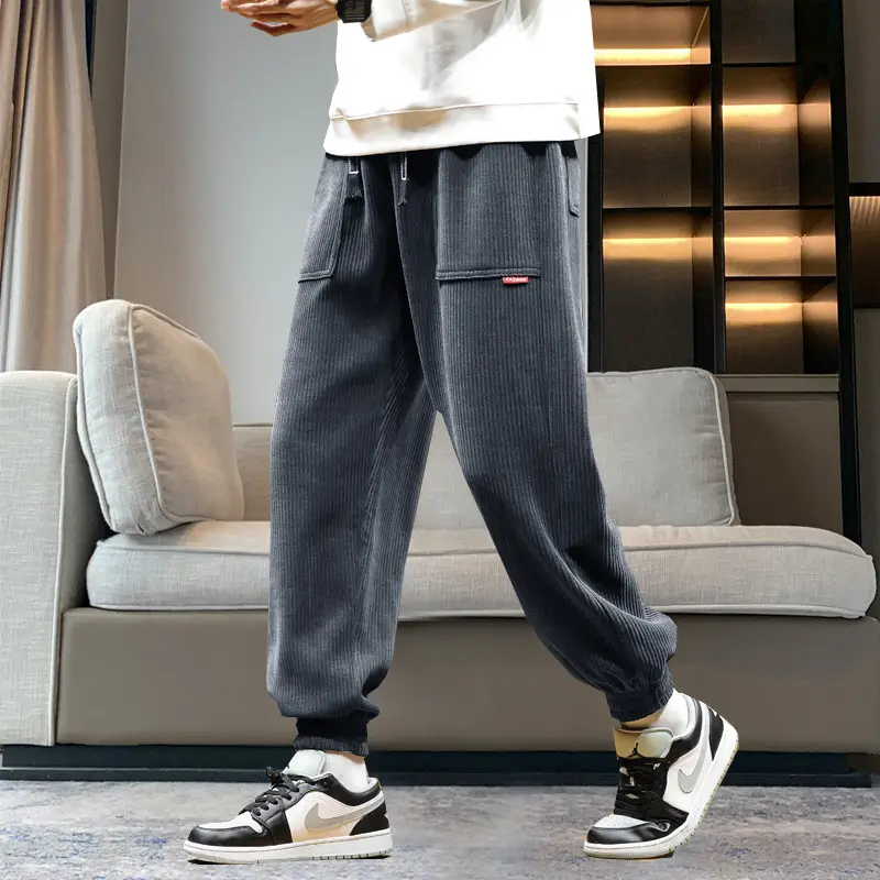 Men Fleece Lined Grey Winter Tied Pants - Image 5